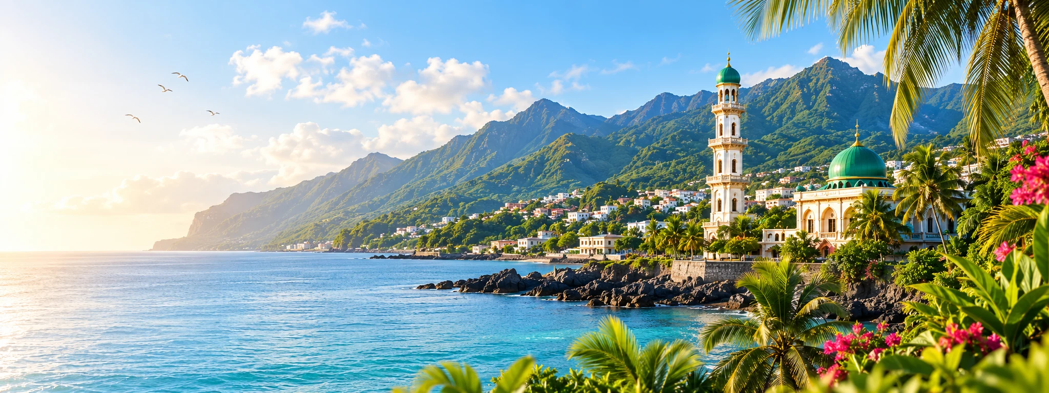 Paysage des Comores entre mer et montagnes